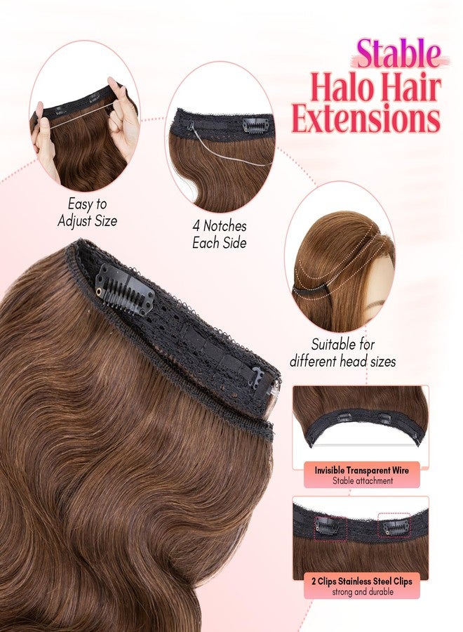 Rich Choices 100% Real Human Halo Hair Extensions Wave Remy Invisible Wire In Hair Extensions Human Hair Clip in Hair Piece 12 Inch #4 Medium Brown - Image 4